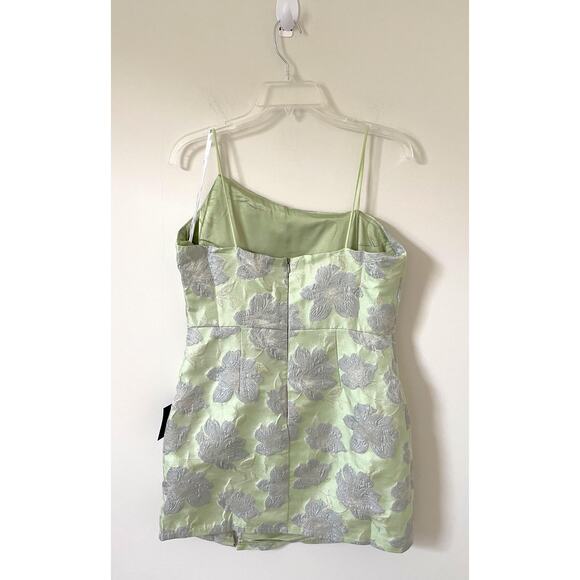 Lulu's Asymmetrical Formal Bodycon Mini Dress Light Green Silver Size Large NEW - Picture 6 of 12